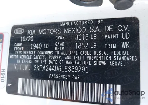 2020 Kia Rio Lx from USA, damaged, VIN 3KPA24AD6LE359291